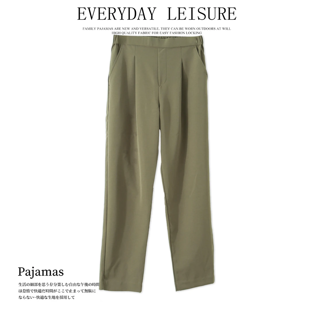 春夏款女士纯色休闲裤透气松紧腰长裤简约亲肤01384时尚舒适