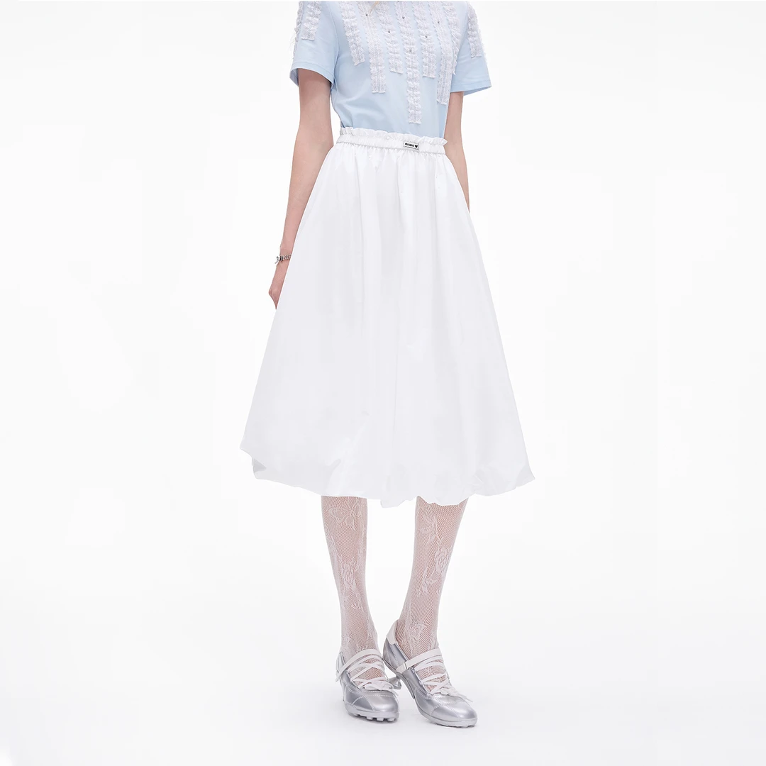 MISSCOCOON可可尼白色长款裙子女2025秋季新款盐系花苞醋酸半身裙