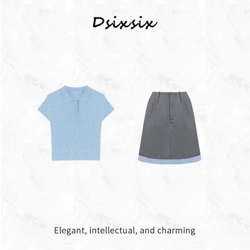 依漾自制【蓝岛孤鲸】学院风甜美减龄气质百搭半身裙套装女装夏装