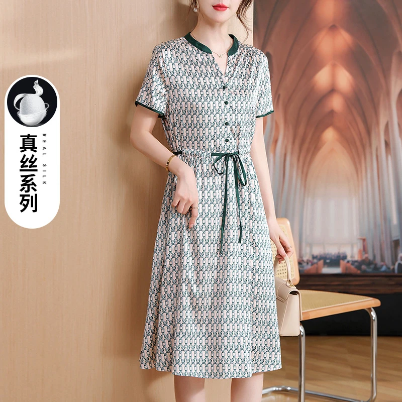 重磅大牌真丝连衣裙女2025新款法式轻奢高级感妈妈洋气桑蚕丝裙子