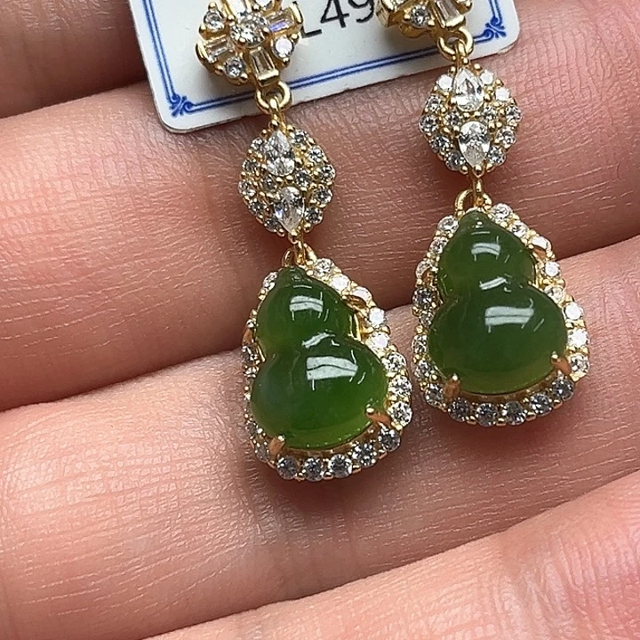 和田玉（碧玉）耳饰银S925镶嵌