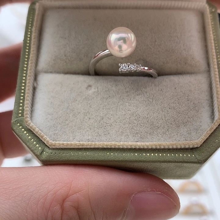 海水珍珠戒指银S925镶嵌7.5-8mm ak