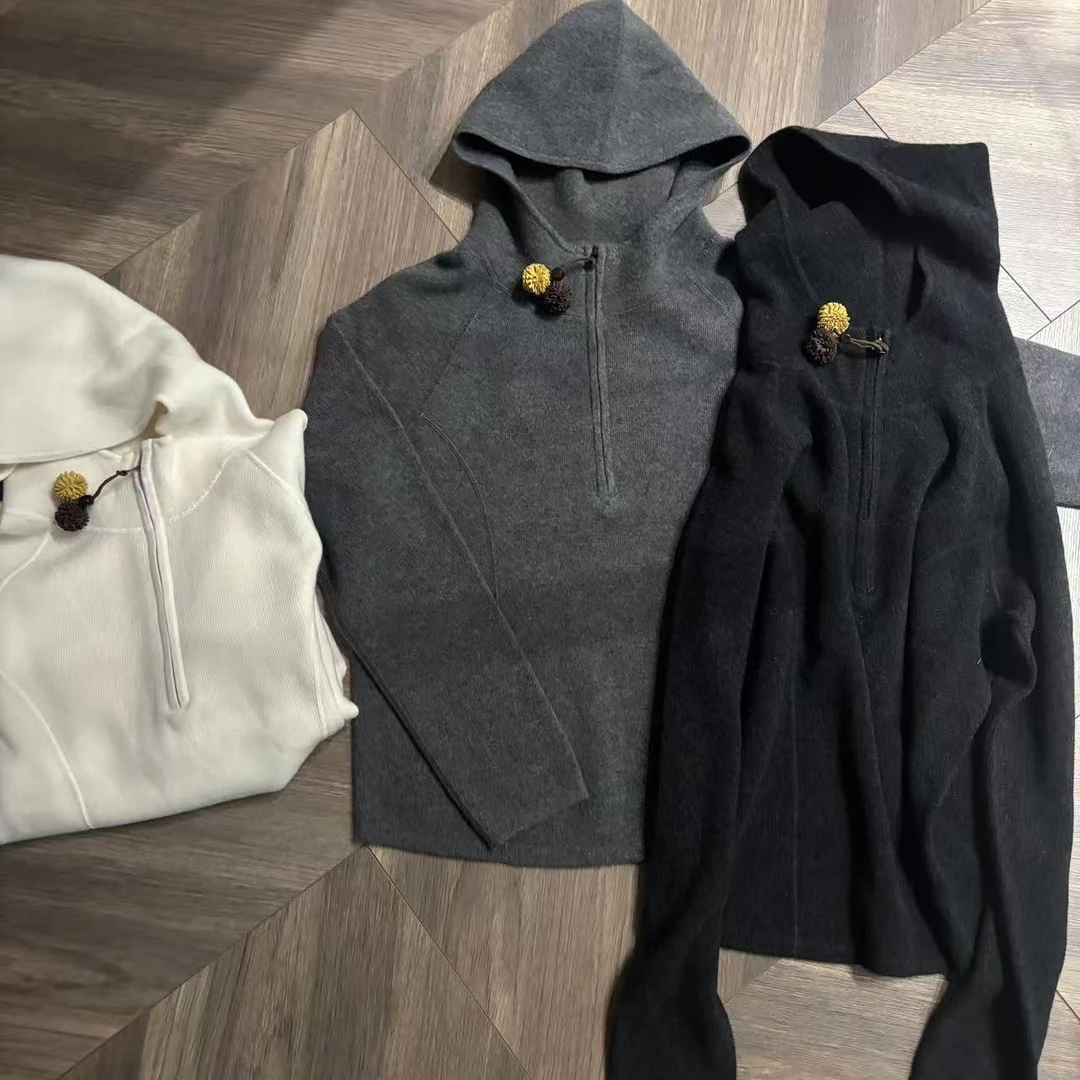 欧洲站冬季新款连帽拉链针织开衫女百搭显瘦羊毛毛衣外套休闲