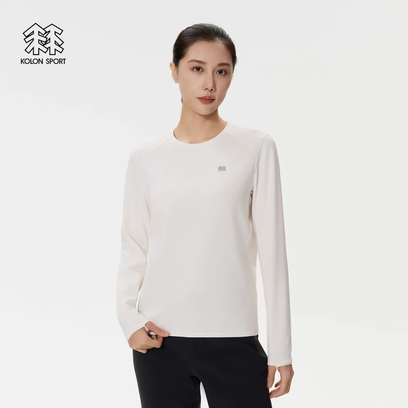 KOLON SPORT可隆户外休闲衣防晒UPF50+女士圆领肌理感长袖T恤