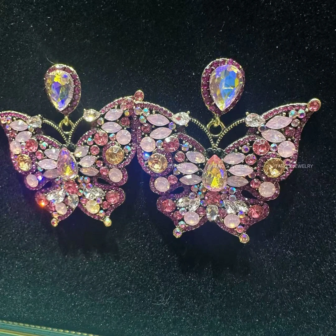 铜合金耳饰 时尚梦幻素款奢华彩色气质蝴蝶耳饰