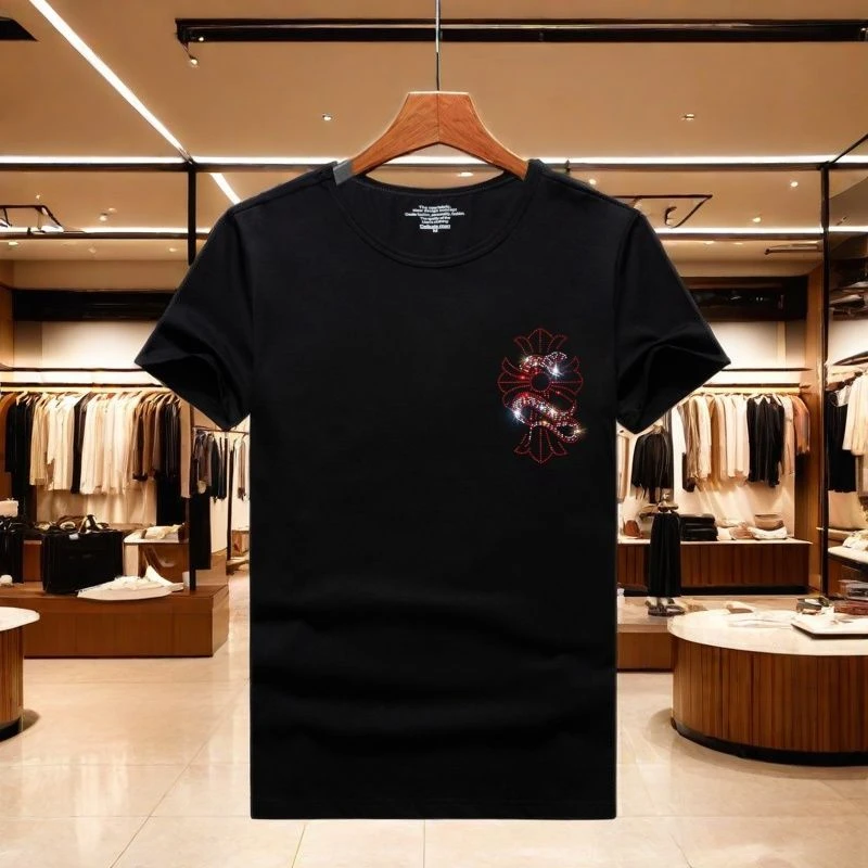 欧站情侣款烫钻小蛇时尚男式t恤衫夏季轻奢透气百搭休闲修身短袖