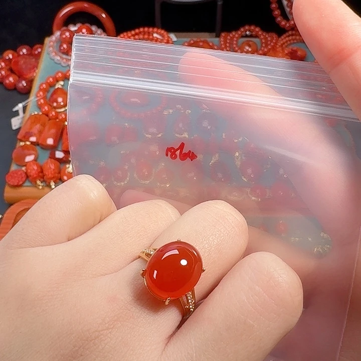 南红玛瑙银S925镶嵌戒指