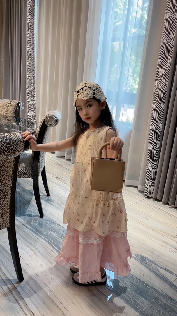 SY女童漂亮洋气套装裙夏季2025新款儿童粉色连衣裙中大童潮