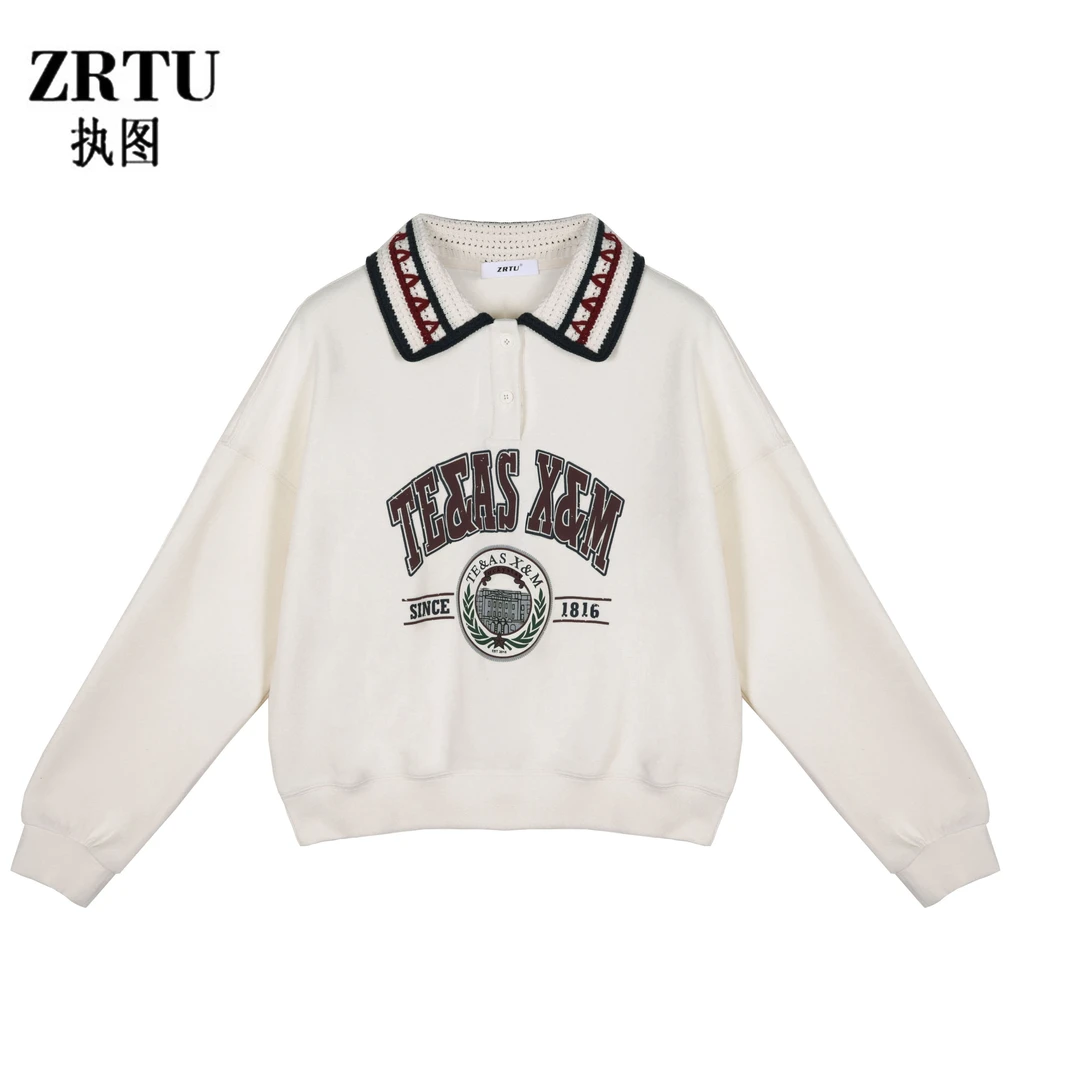 ZRTU 春秋新款印花假两件休闲polo翻领卫衣