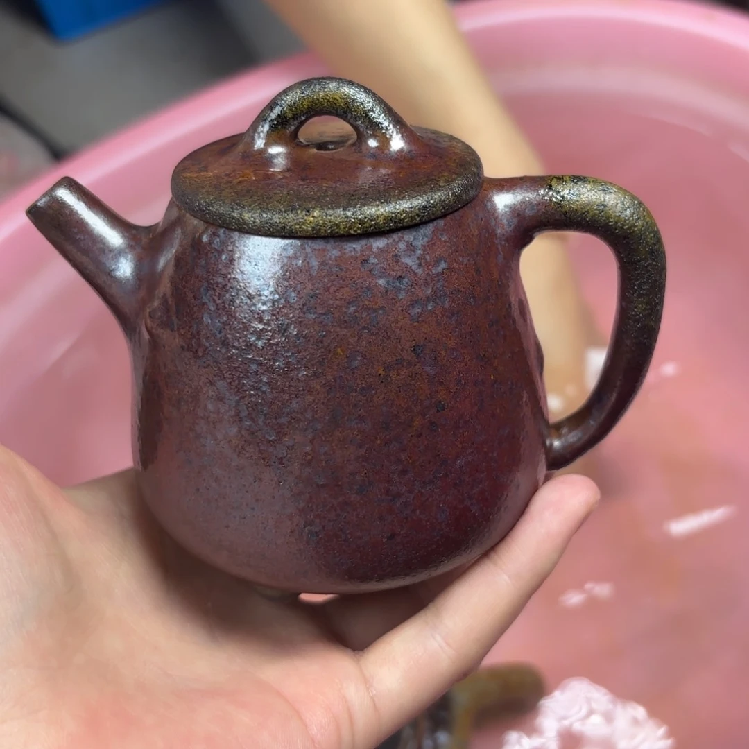 壶柴烧紫砂天青高石瓢