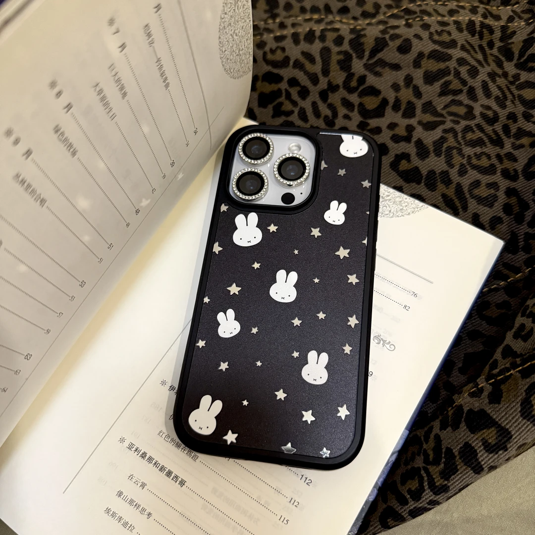 黑边镜面可爱米菲兔适用苹果17promax/iPhone17pro/16/15手机壳14
