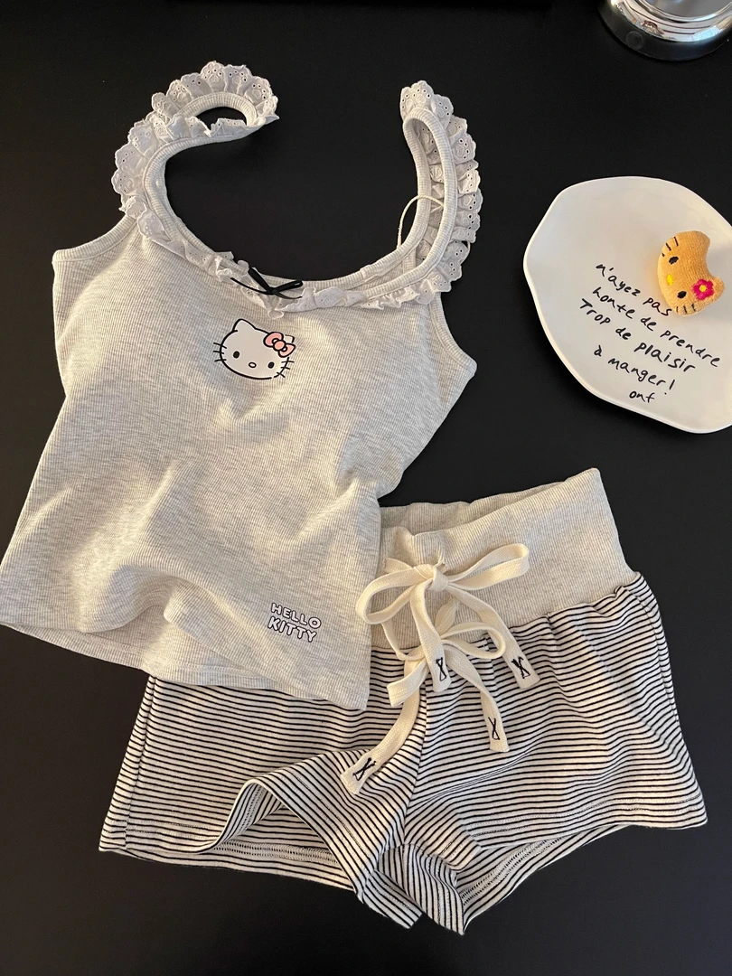 【DMXJ大梦想家】甜美花边睡衣女装2025新款夏季家居服外穿短裤套装