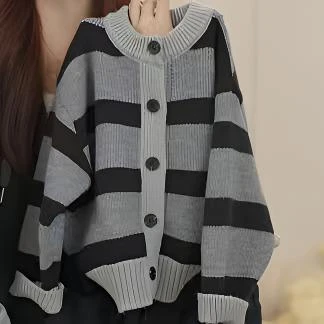 【阿湫】秋冬装女童韩版时尚撞色条纹休闲洋气保暖毛衣针织衫SJ6727