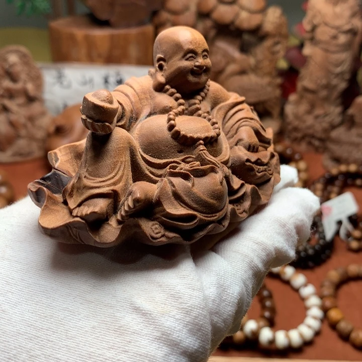 把件檀香木老山檀元宝弥勒瑕疵