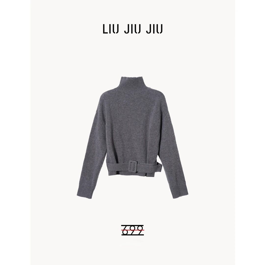 LIUJIUJIU 2025冬季新款高领腰带小众设计感针织羊毛上衣MY5585L