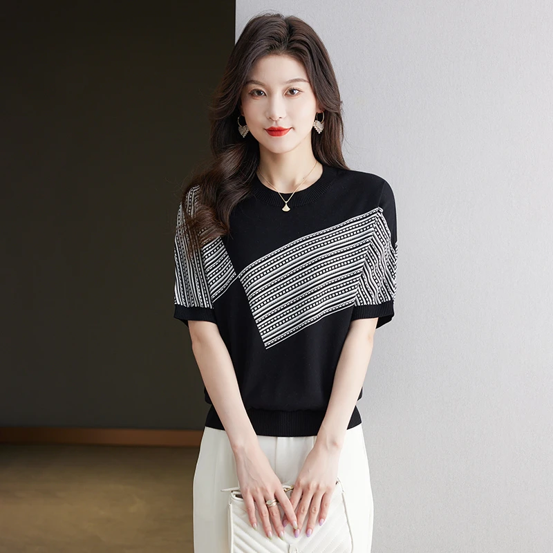 圆领蝙蝠不褪色短袖夏100%莱赛尔百搭洋气套头天丝针织衫宽松T恤