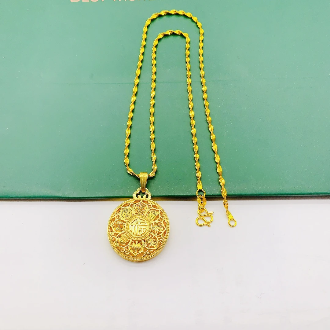 八宝福字罗盘项链女转运挂坠水波纹链