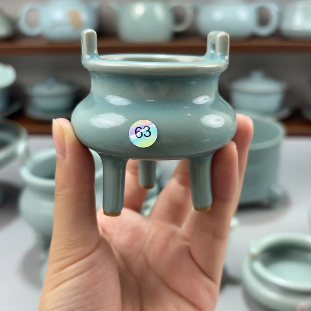 摆件微瑕汝窑仿古釉高足线香炉