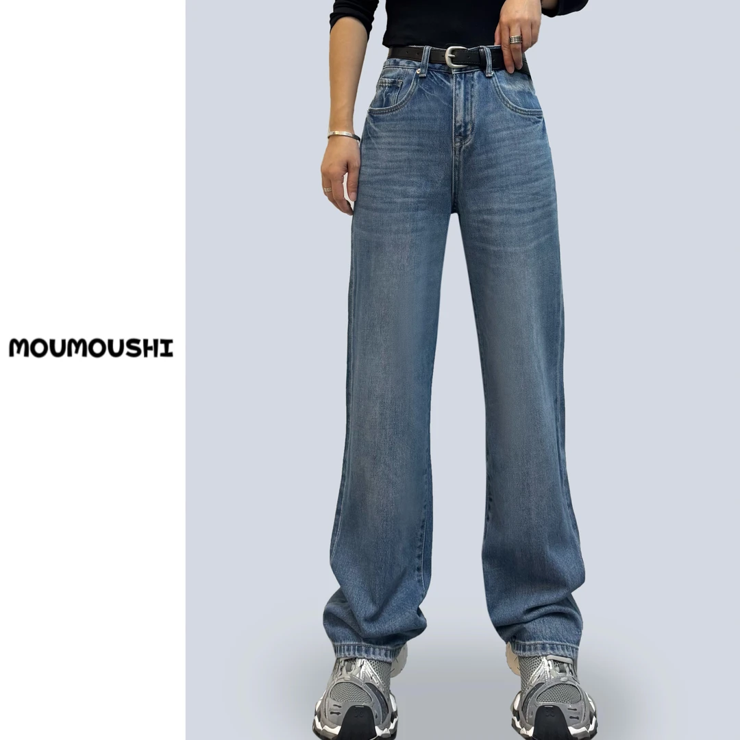 8003-1设计师款扎花工艺 复古美式直筒阔腿显瘦牛仔裤