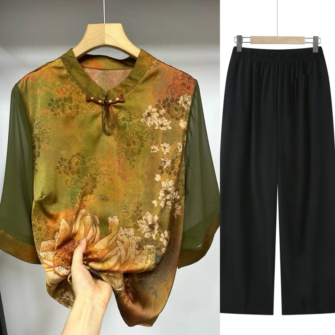 9291-福态半开领圆领立领标套装洋气宽松型中老年女装薄款A10-1-2