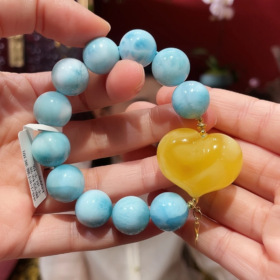 针钠钙石（海纹石）18K金镶嵌手链