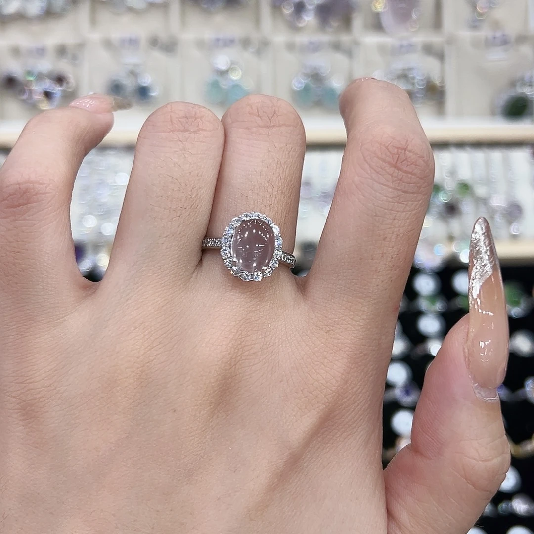 芙蓉石银S925镶嵌戒指