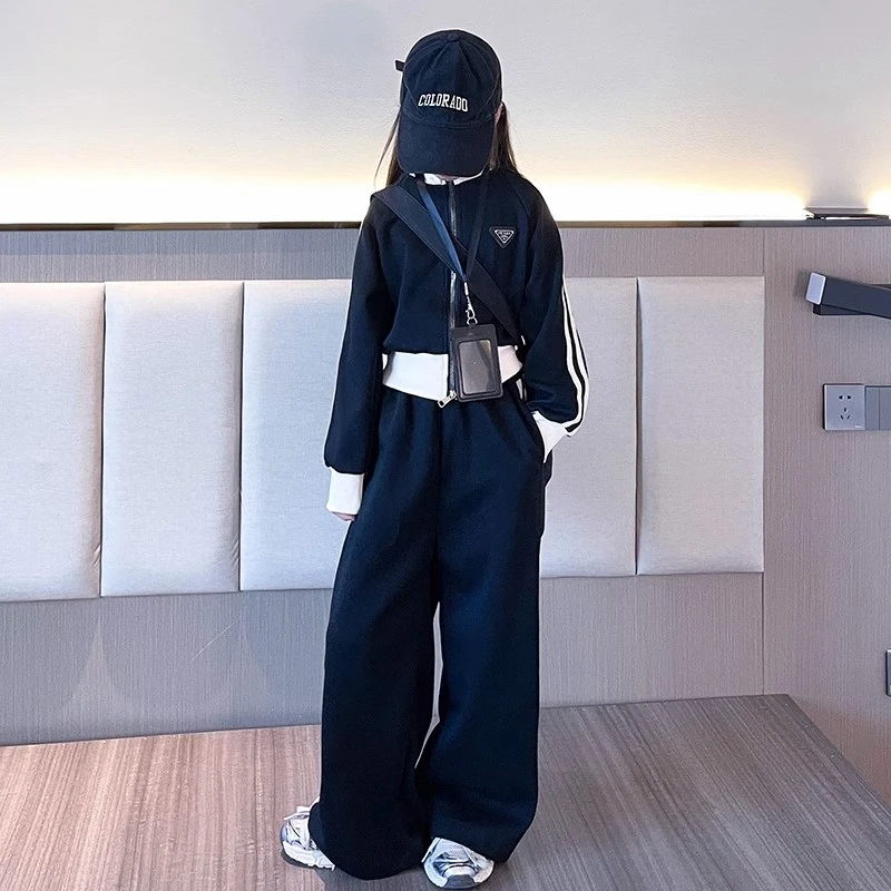 女童春秋款运动套装2025新款中大童春装韩版立领外套休闲裤两件套