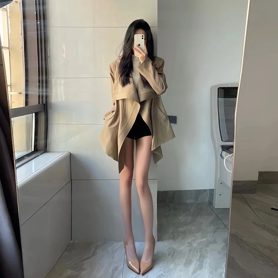 2025春秋中长款学生英伦风衣女小个子落肩设计感西装外套潮