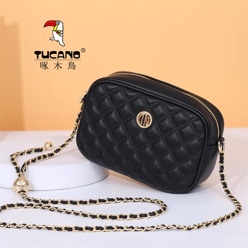 啄木鸟女包2025新款菱格链条包小方包真软皮轻便手机包单肩斜挎包