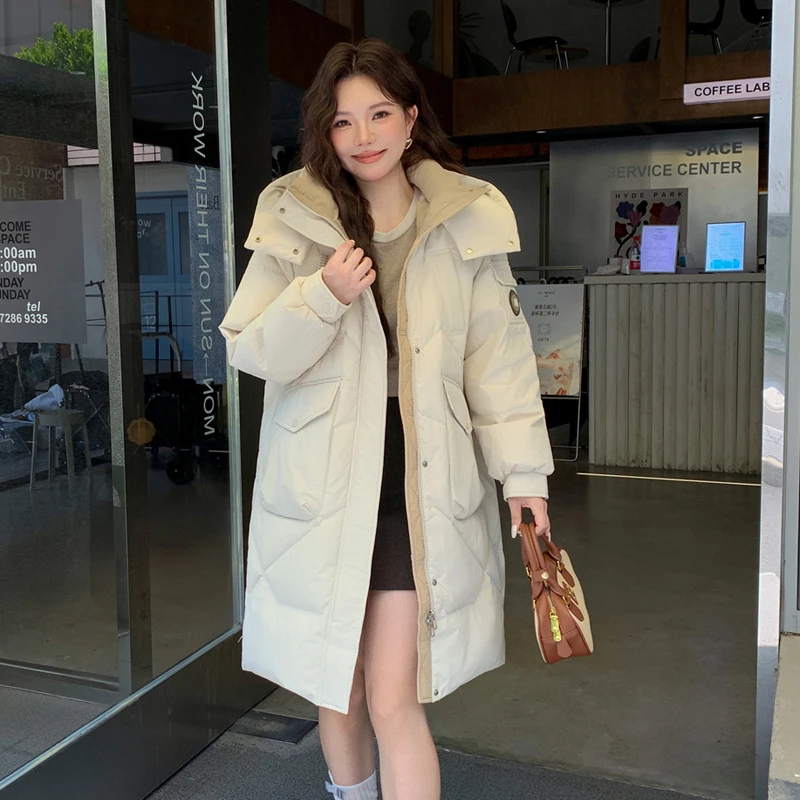 菀迩大码羽绒服女胖mm200-300斤白鸭绒保暖中长款冬季宽松显瘦