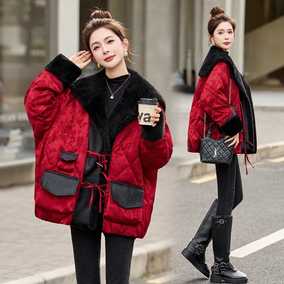 新中式撞色拼接羽绒服女2025冬季新款轻奢高级感加厚保暖宽松外套