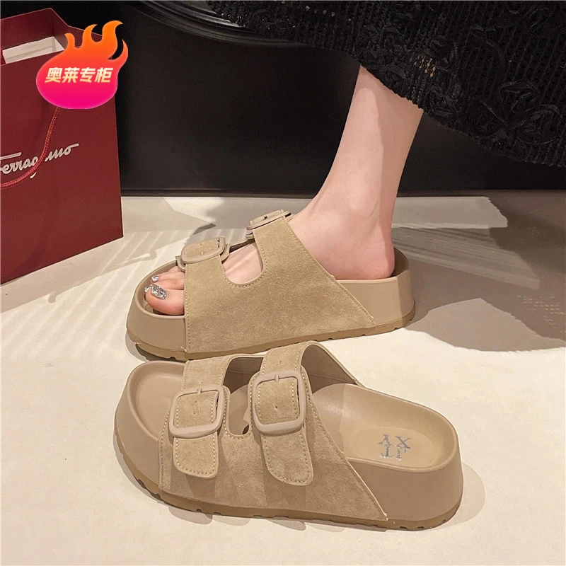 【奥莱专柜】厚底勃肯鞋凉拖鞋女外穿2025夏季新款透鱼嘴高跟凉鞋