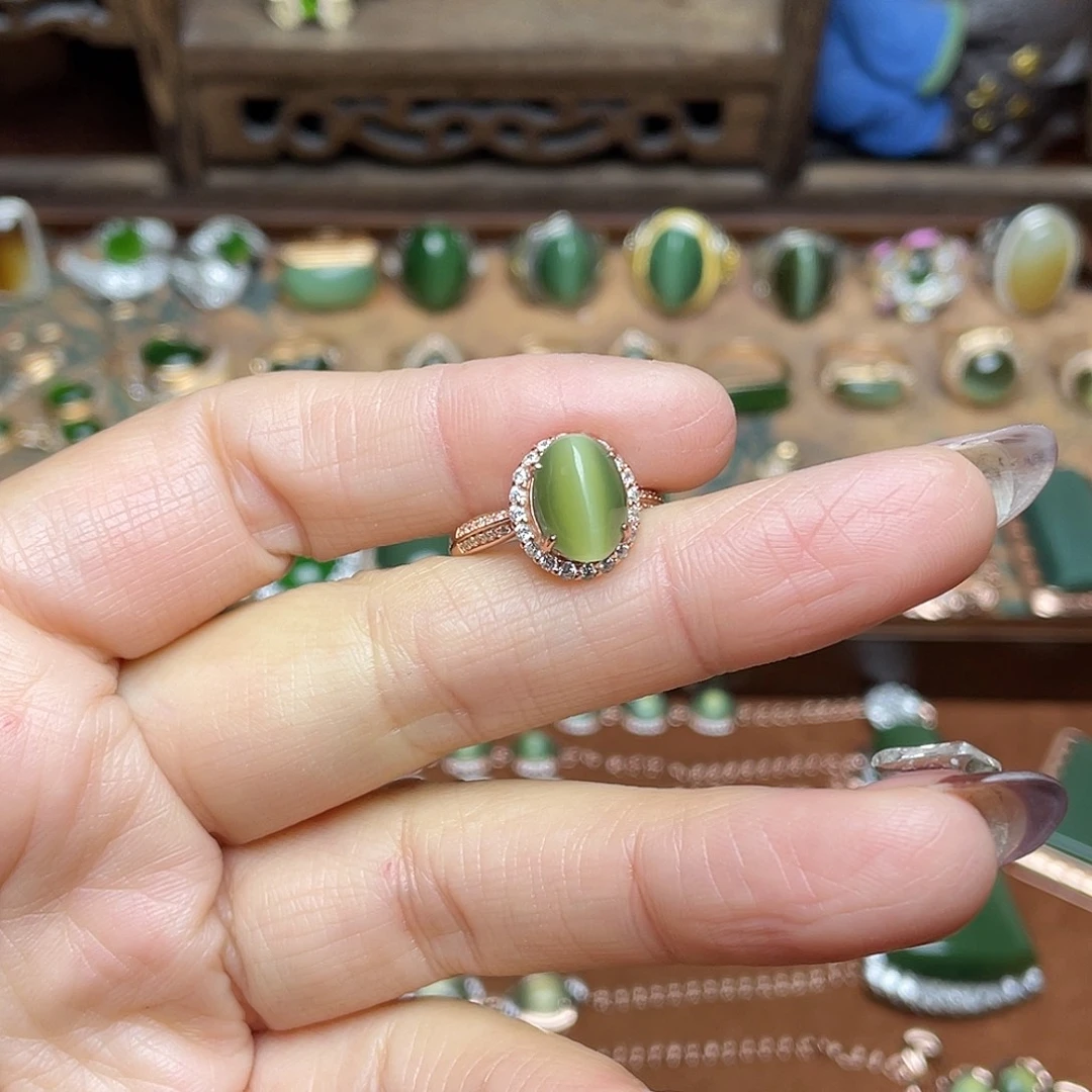 和田玉（碧玉）银S925镶嵌吊坠(不含链)戒指