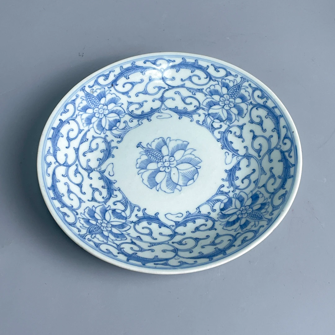 瓷器/古董清道光青花缠枝花卉盘M25BG001698古玩收藏/文物/绣花张