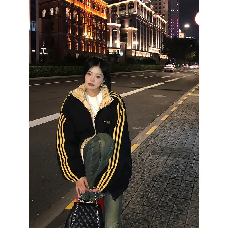 【奥莱撤柜】纹服男女款冬季加厚情侣格子衣cleanfit立领面包服