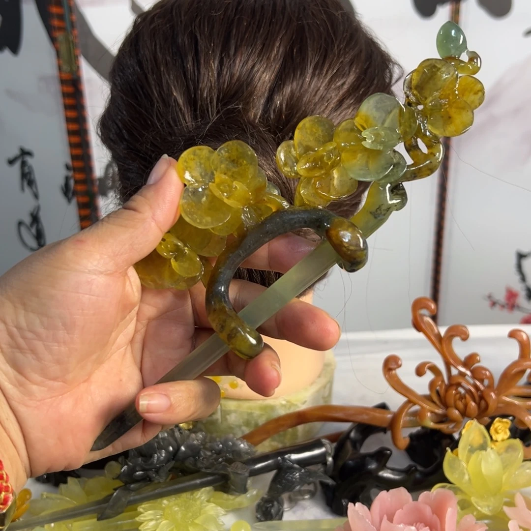 ◉***◉定制蛇纹石玉毛货发饰