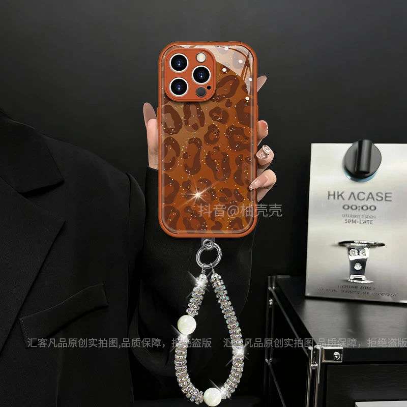 适用【苹果/oppo/华为/vivo/小米】金属漆爱马橙豹纹防摔水凝手机壳