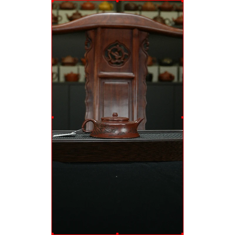 D3216宜兴原矿刻绘扁晨紫砂壶150cc