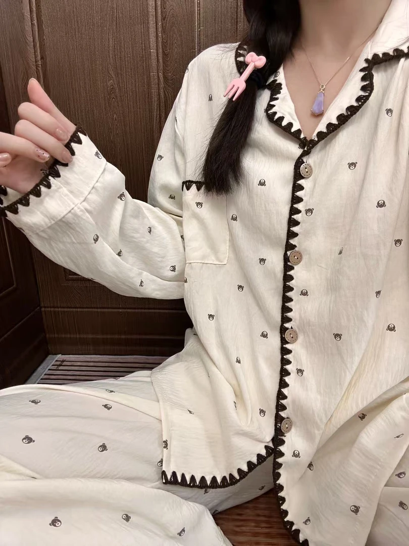 韩版ins可爱卡通印花小象睡衣女春秋宽松长袖长裤家居服可外穿