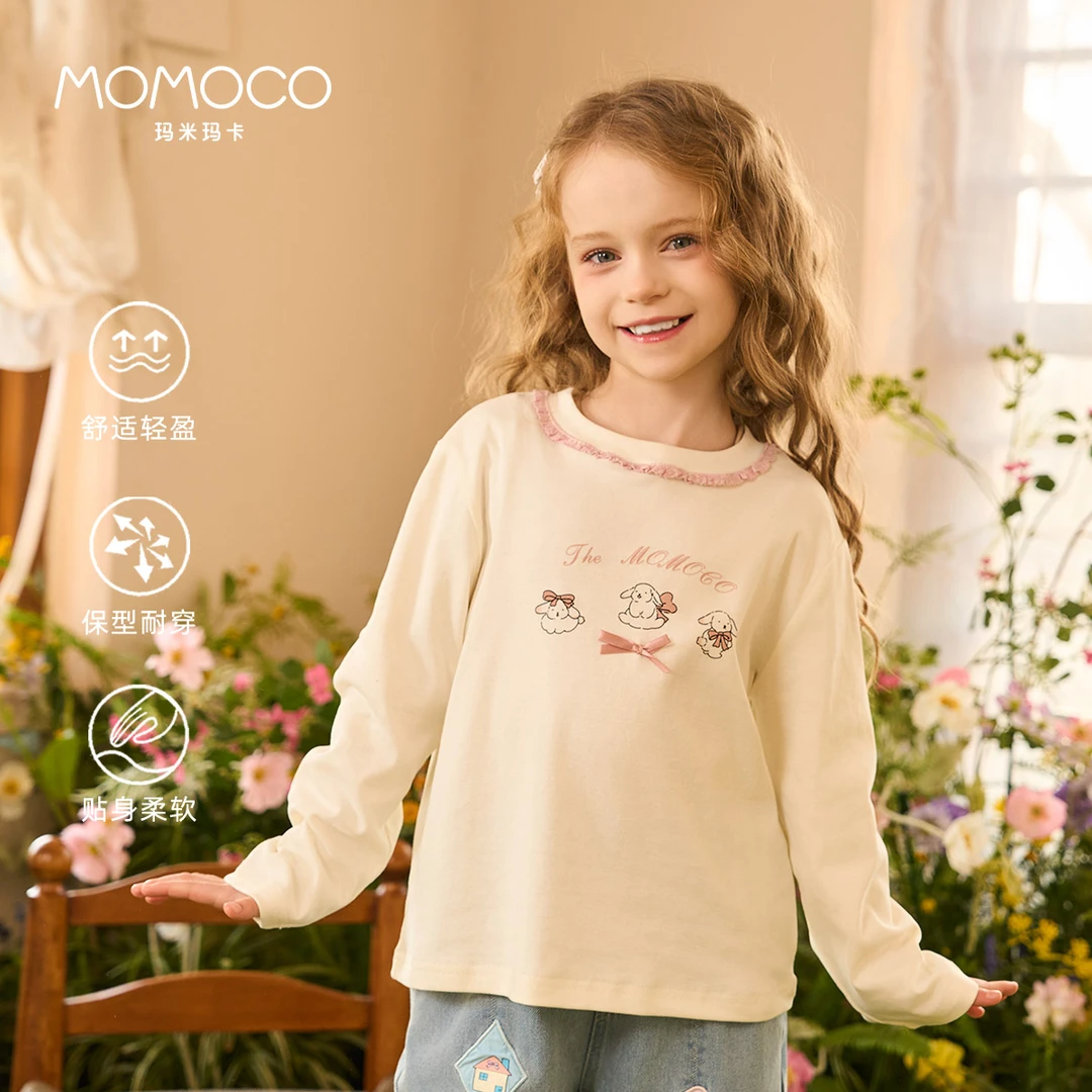 MOMOCO2025款春季女童甜美印花长袖打底T恤77580235005