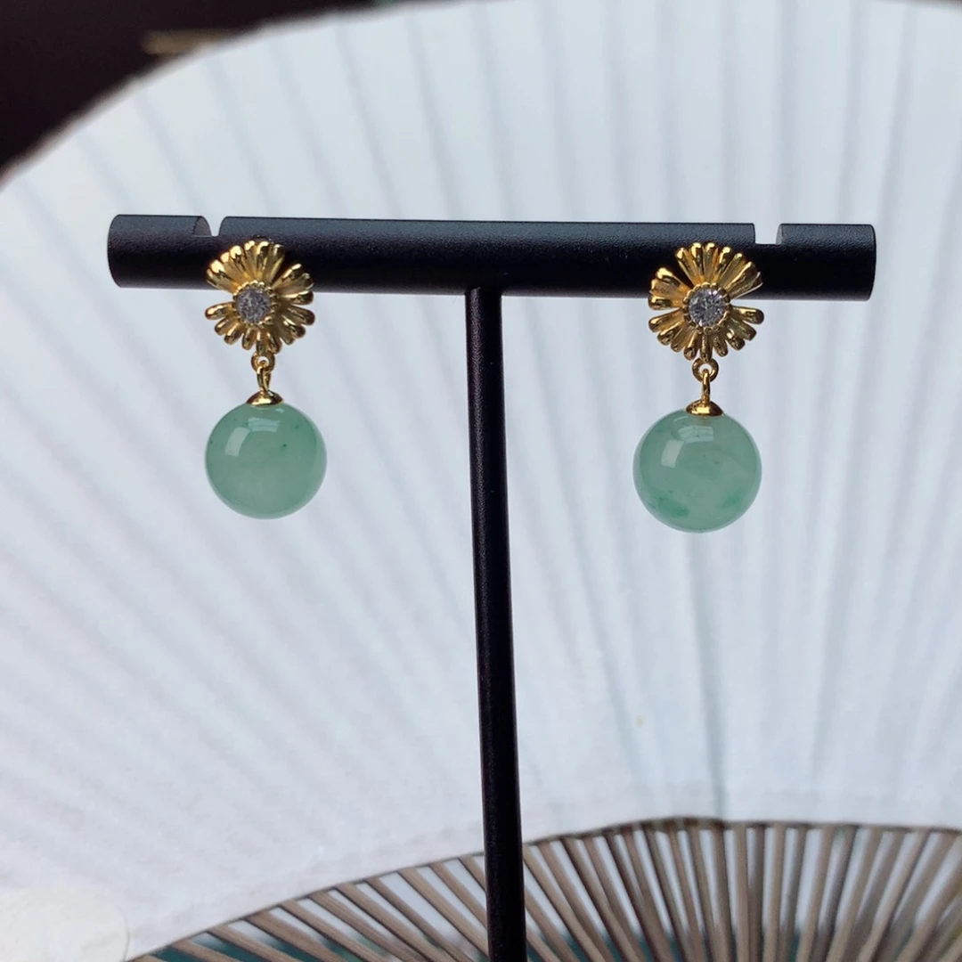 石英质玉（今日福利）冰飘花精品耳饰银S925镀金镶嵌