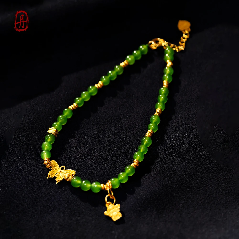 EMPRESS【3.5mm碧玉18K金蝴蝶手串】