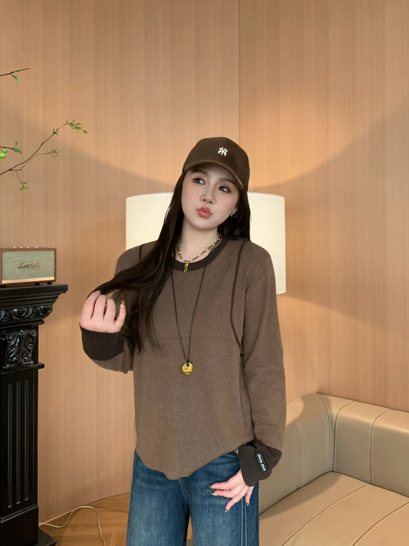 NANJIE/楠姐【交叠旋律】超细美丽诺羊毛拼色打底上衣XNS6653