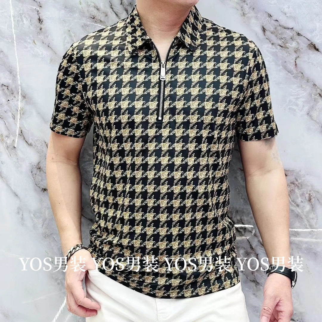 2025春夏新款欧品男士短袖格子商务休闲高端POLO衫99013