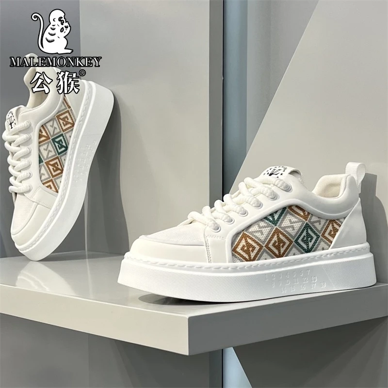 公猴男鞋秋季新款网面透气时尚百搭轻奢板鞋运动休闲厚底小白潮鞋