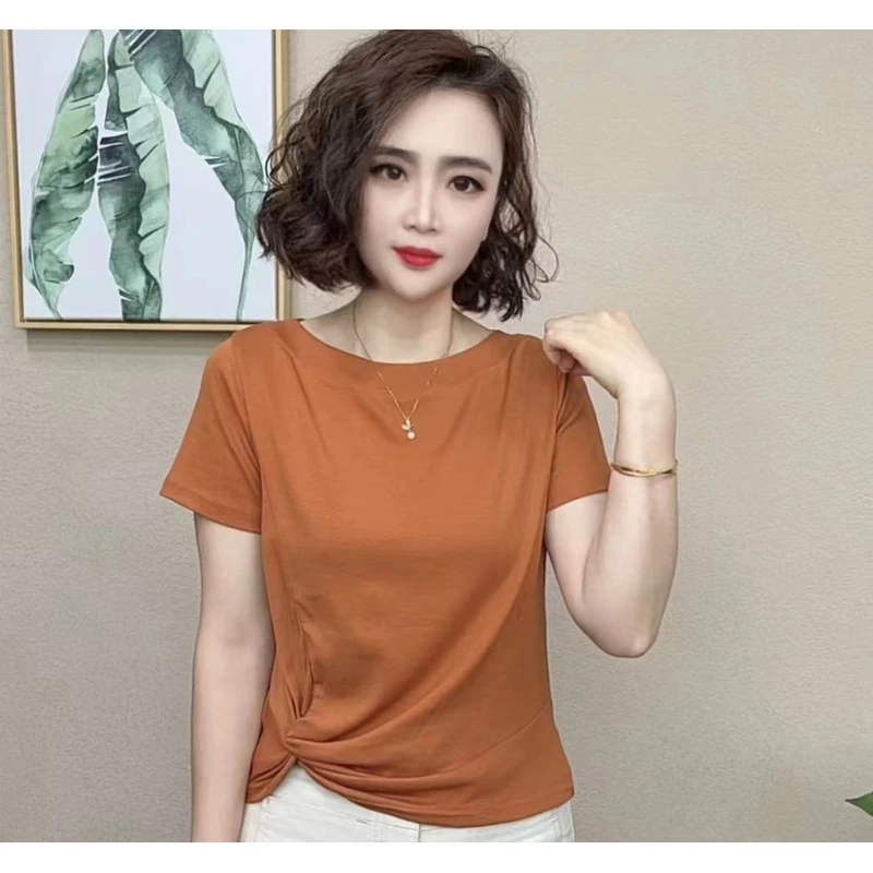 2025夏季洋气百搭圆领减龄显瘦新款时尚短袖气质女T恤上衣
