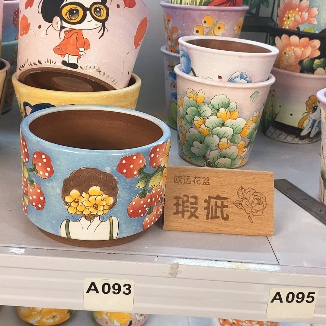 紫砂花盆红陶手绘花盆