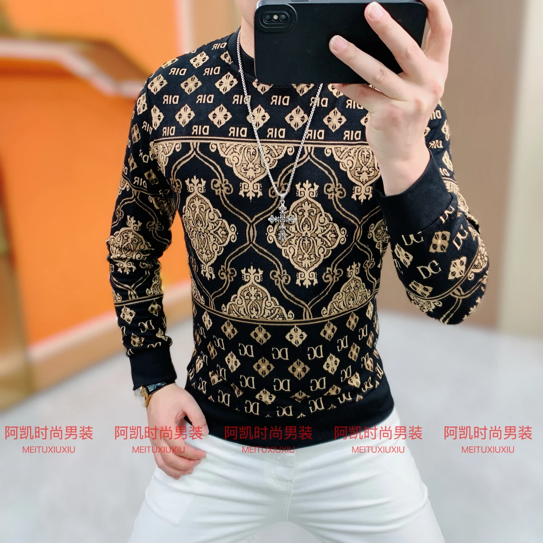 阿凯严选-欧货秋季新款男士潮流时尚个性圆领修身爆款打底卫衣