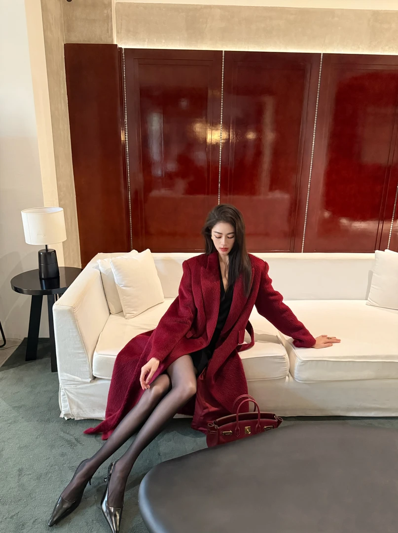 金南一 【折扣款】嵿级秘鲁进口62%苏力大衣 篙奢羊驼毛呢外套女冬