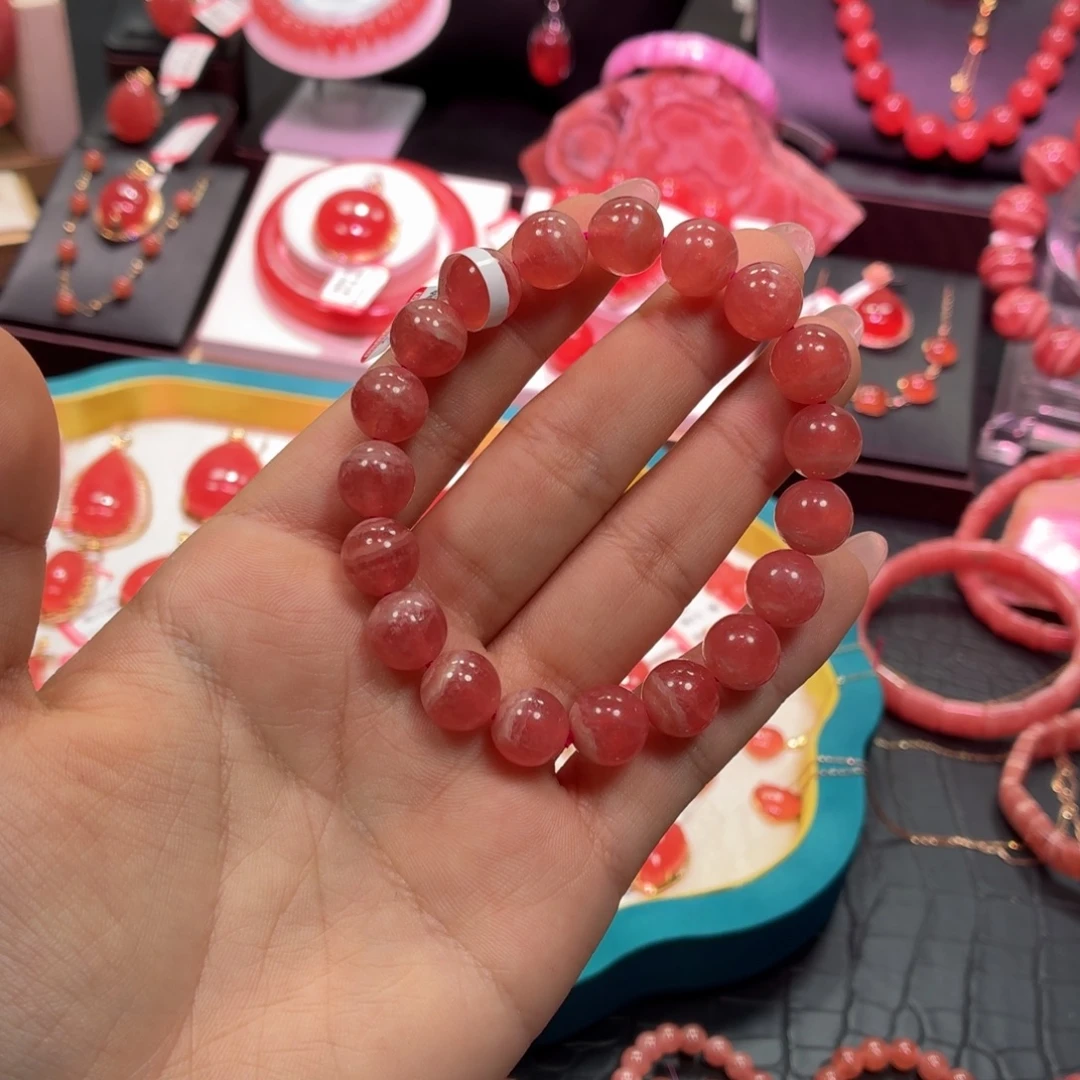 菱锰矿（红纹石）未镶嵌手串冰种10mm